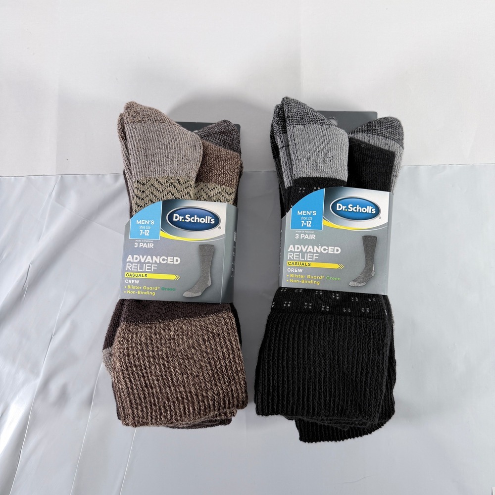 Dr Scholls Advanced Relief Mens Casual Crew Socks 6 Pair Pack Brown Black 7-12